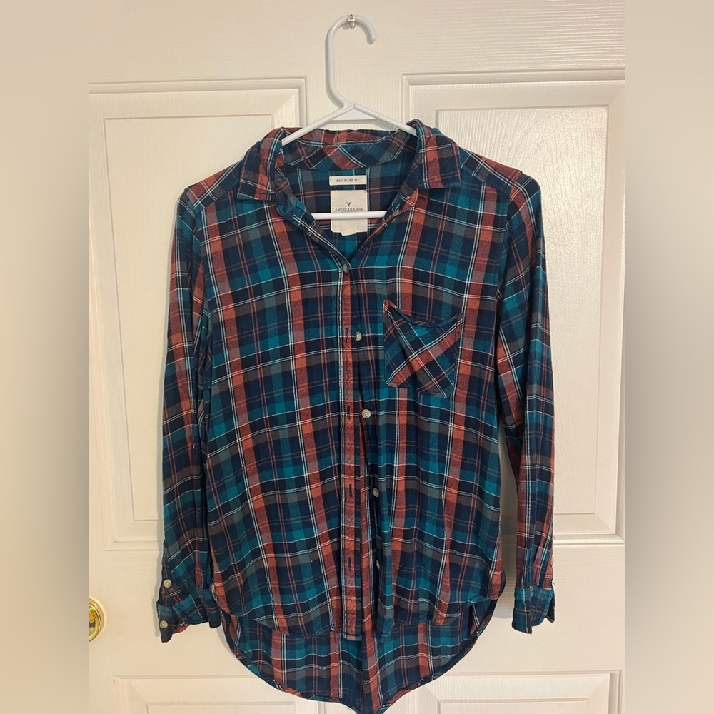 Teal and Burnt Orange Flannel